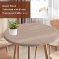 thumbnail image 4 of Warm Beige Round Tablecloth, Fitted Table Cover with Elastic for 36"-44" Round Tables, Solid Color Farmhouse Beige Table Cloth Outdoor Indoor Dinning Party Waterproof Tablecloths, 4 of 7