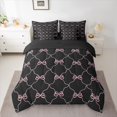 thumbnail image 2 of jejeloiu Cute Bowtie Ribbon 7pcs Bedding Comforter Set,Cartoon Bow Knot Queen Bedding Sets,Pink Black Queen Sheet Sets For Girls,Super Cozy Room Decor Reversible, 2 of 8