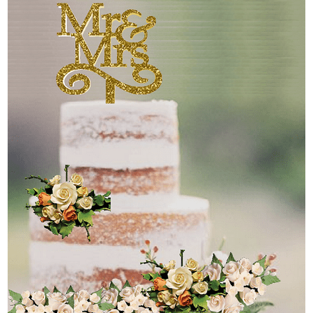 - Special Occasion Elegant Cake & Cupcake Decoration Topper Glitter Wedding Mr & Mrs Gold