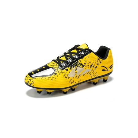 

Woobling Mens Training Football Shoes Firm Ground Soccer Cleats Durable Sneakers Breathable Trainers Sport Running Athletic Shoe Yellow 4