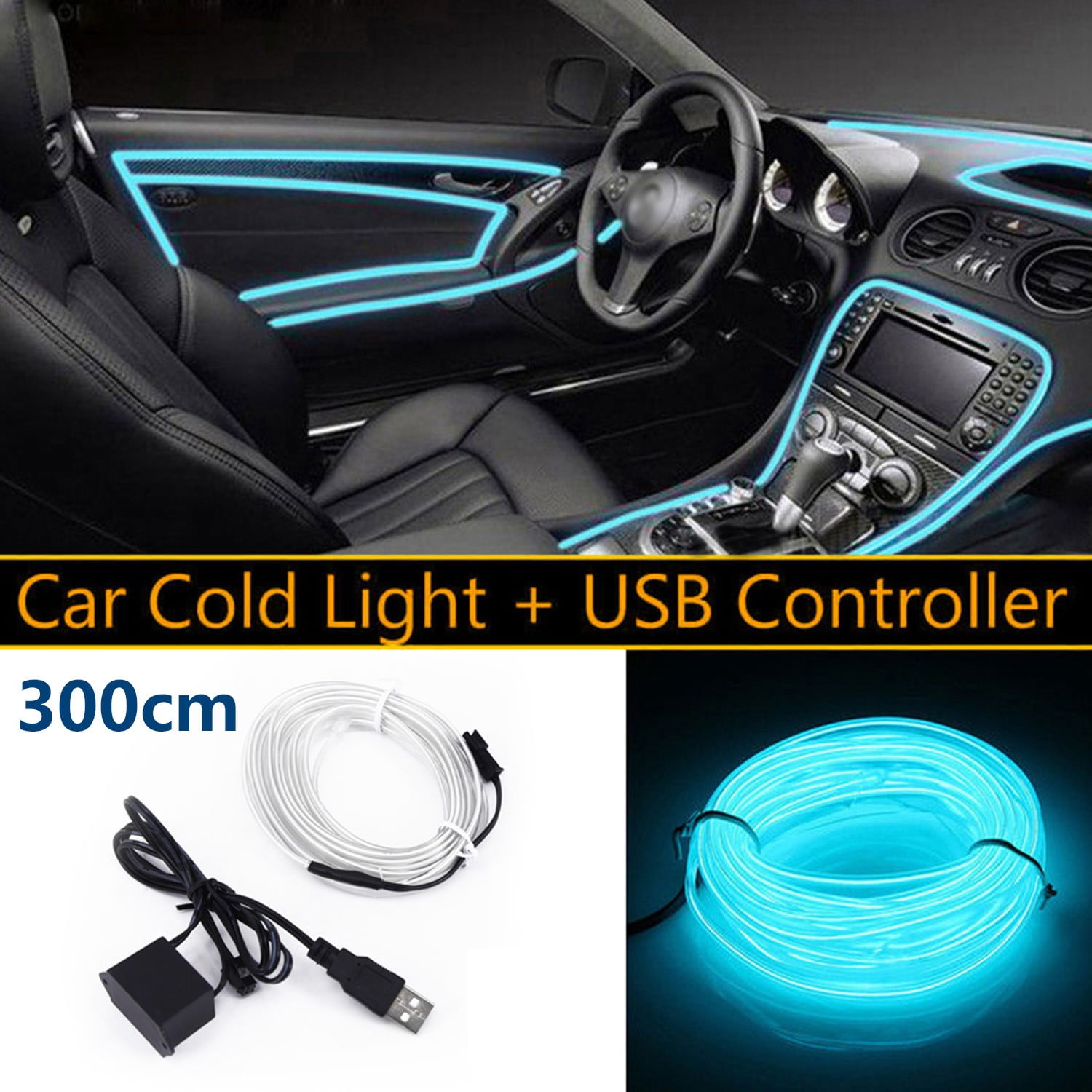 EL Wire Interior Car Strip Lights, USB Auto Neon Light Strip with Sewing Edge, 16FT Electroluminescent Car Ambient Lighting Kits with Fuse Protection, Car Interior Decoration Accessories Walmart.com