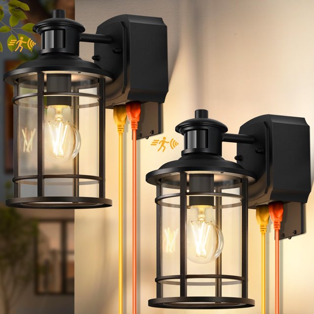 Luces de pared para exteriores Redluck, paquete de 2 unidades, sensor de movimiento GFCI