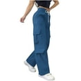 thumbnail image 2 of Karight Women's Wide Leg Sweatpants Drawstring Waist Baggy Cargo Pants Casual Trousers with Pockets, 2 of 8