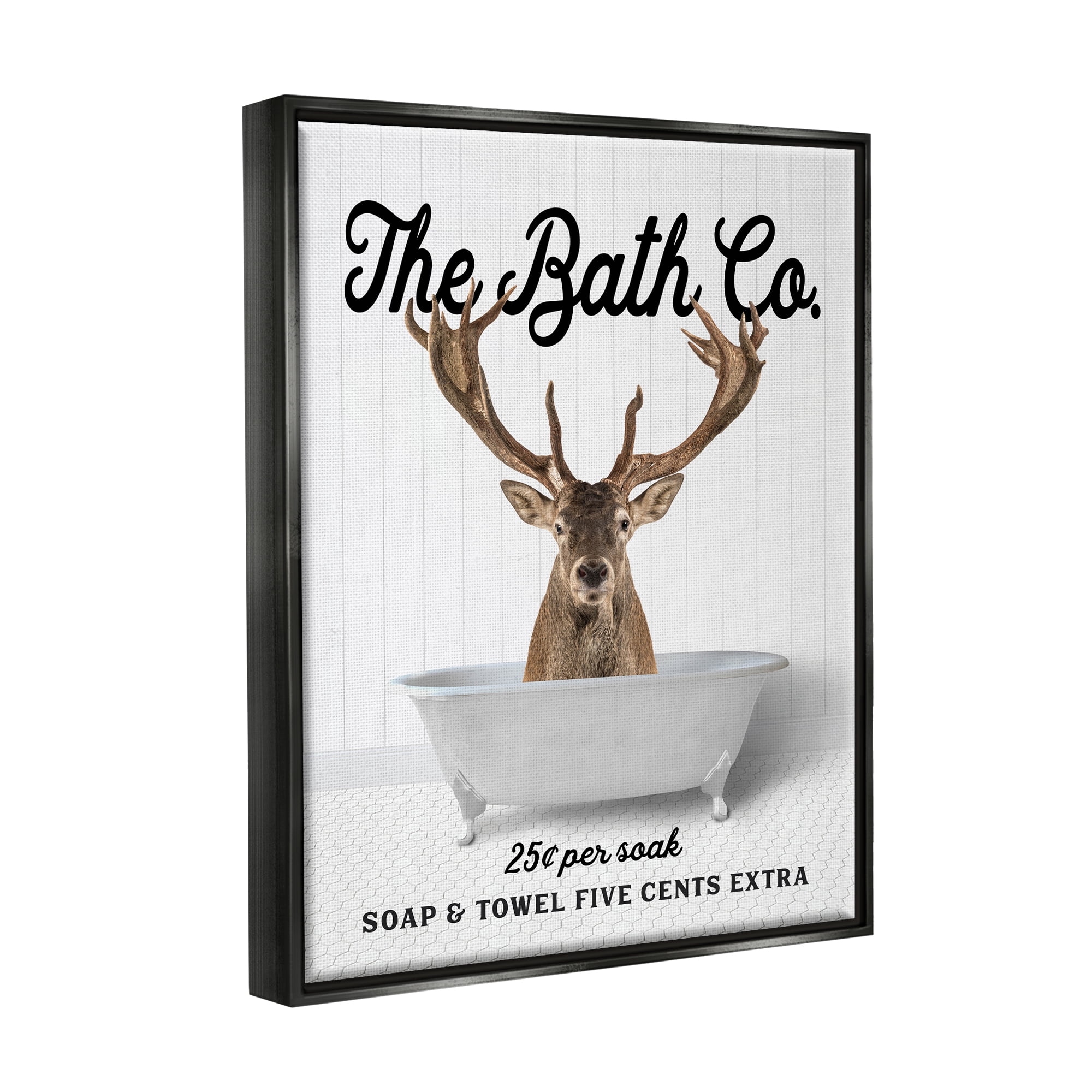 Stupell Industries Vintage Bath Ad Deer Animals & Insects Painting Black Floater Framed Art Print Wall Art, 25 x 31