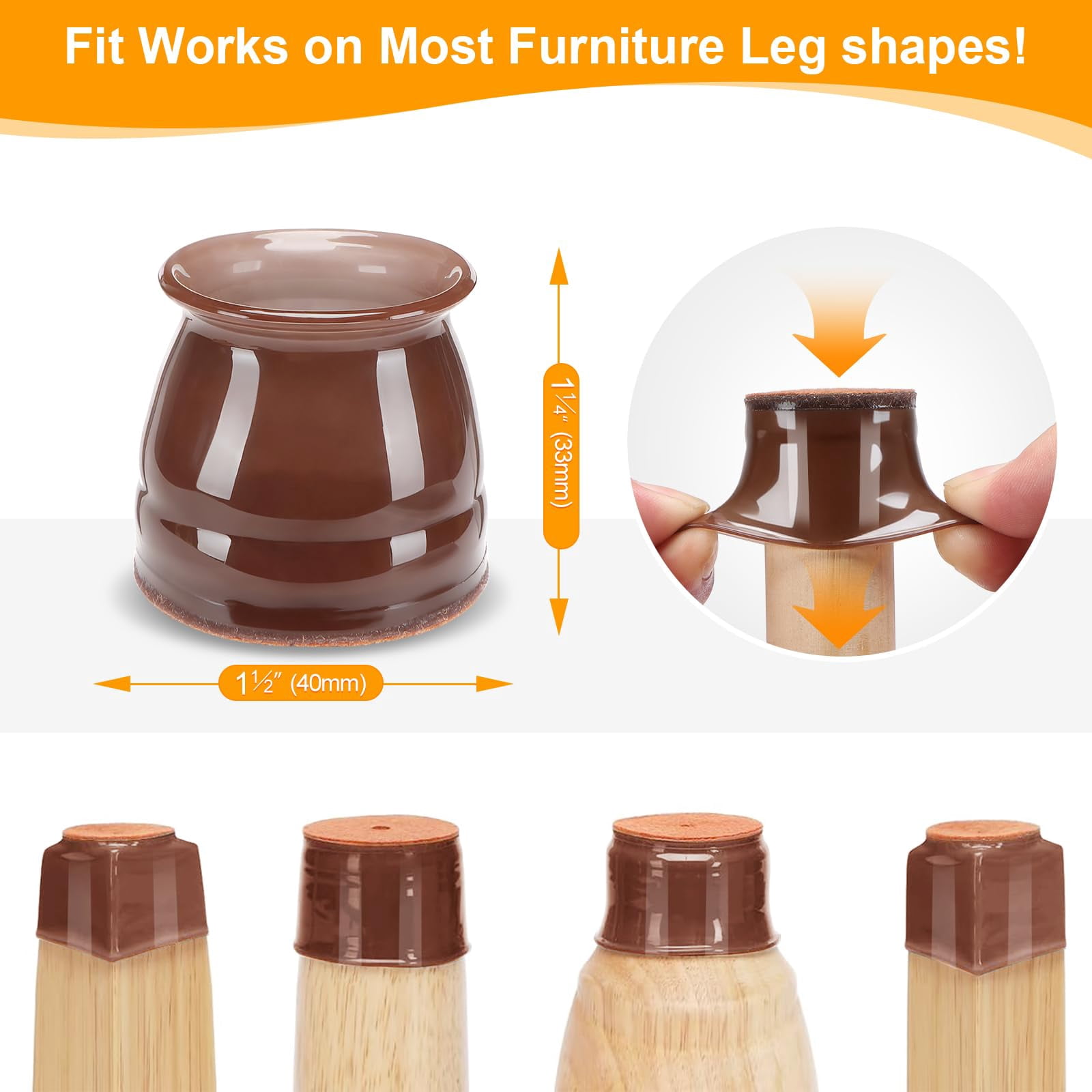 16 Pack Chair Leg Floor Protectors for Hardwood Floors, Silicone Felt Pads, Furniture Feet Covers, Scratch and Noise Reduction, Universal Large Size