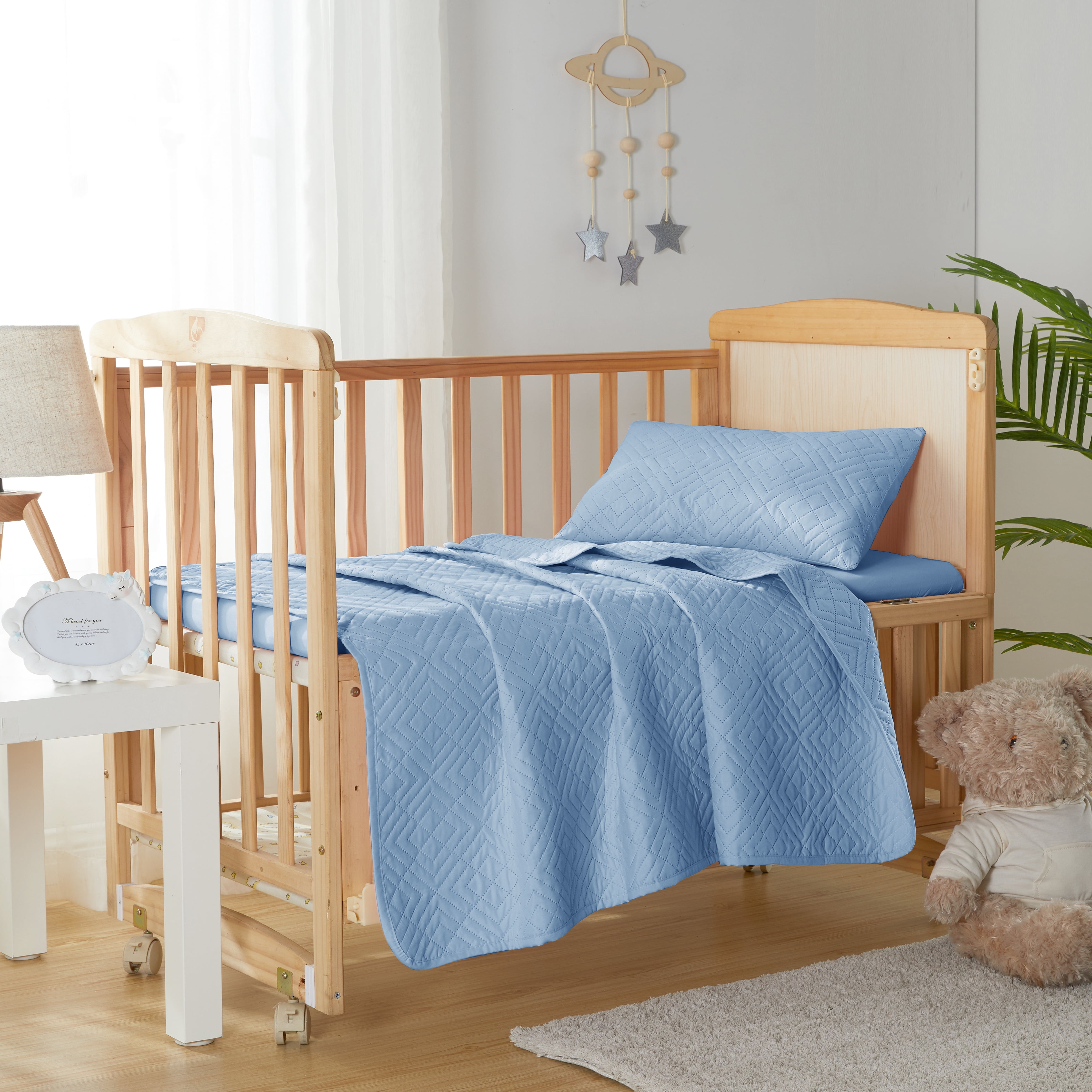 Clara Clark Kids Quilt Set (3pc) Diamond Weave, Blue