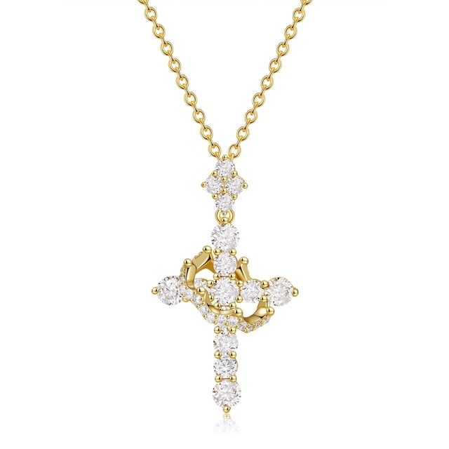 Collar YIMERAIRE Cruz Corona de Moissanita en Vermeil de Oro 14K