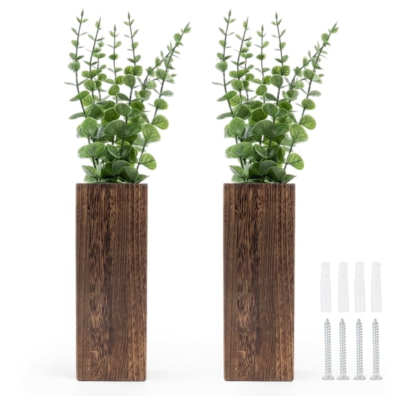 Wood Wall Planters with Artificial Eucalyptus, Farmhouse Decor 5.1"x9.4" 2 Pack