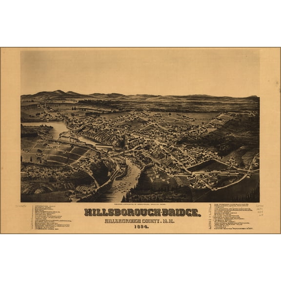 24"x36" Gallery Poster, map of Hillsborough Bridge new hampshire 1884