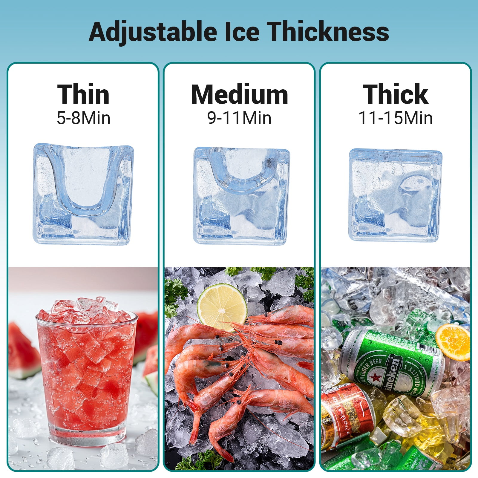Ecojoy Commercial Ice Maker Machine 500LBS/24H, 30 Adjustable Ice Thicknesses with 350lbs Storage Bin, 5-15 Minutes Fast Ice Making