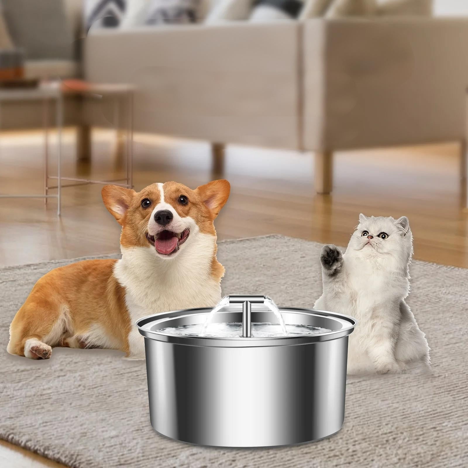 CHIKANSTORE Cat Water Fountain Stainless Steel,Intelligent Pet Water Dispenser with Automatic Circulating Water Large-Capacity Water Feeder for Cats And Dogs(3.2L/108oz)