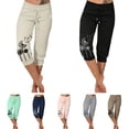 thumbnail image 4 of Pantalones de verano para mujer, diseño de cordón elástico en la cintura con estampado, pantalones deportivos casuales recortados para mujer, 4 of 5