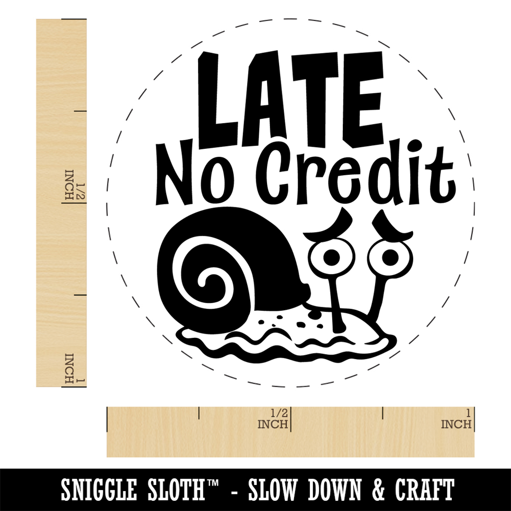 Late No Credit Sad Snail Teacher Student Self-Inking Rubber Stamp Ink Stamper - Purple Ink - Medium 1 Inch