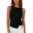 thumbnail image 5 of jjayotai Cotton Linen Tank Tops for Women Tie Wrap Sleeveless Ruched Boatneck Shirts Casual Summer Beach Going out Tops, 5 of 6