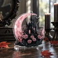 thumbnail image 4 of Halloween Decor, Pink Gothic Halloween Decor, Witch Halloween Decor with Crescent Moon, Halloween Decorations for Home Indoor, 8X7 Inch 2D Acrylic Display Witch Tabletop Desk, 4 of 5