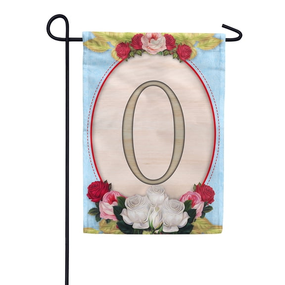 America Forever Spring Monogram Garden Flag Letter O 12.5 x 18 inches Double Sided Vertical Outdoor, Yard, Lawn, Beautiful Floral Design, White, Red, Pink Roses, Summer Flower Garden Flag
