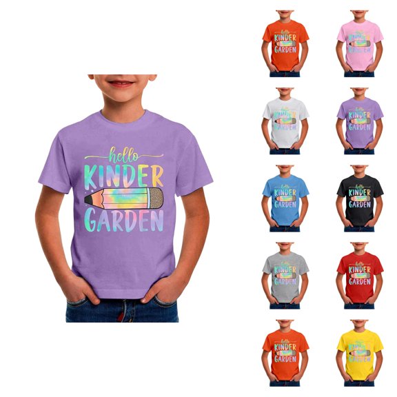 Back to School Shirt Short Sleeve Hello Kinder Garten Boys T Shirts Crewneck Kids Clothes 3-13 Years