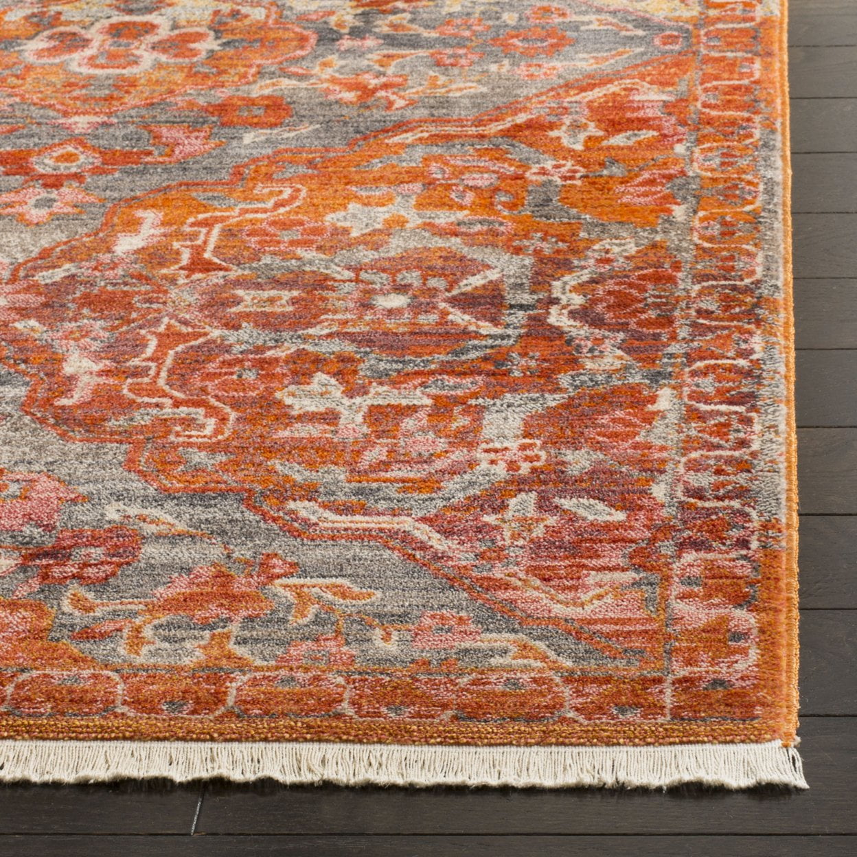 SAFAVIEH Vintage Persian Lucinda Geometric Polyester Runner Rug, Aqua/Orange, 2'2" x 12'