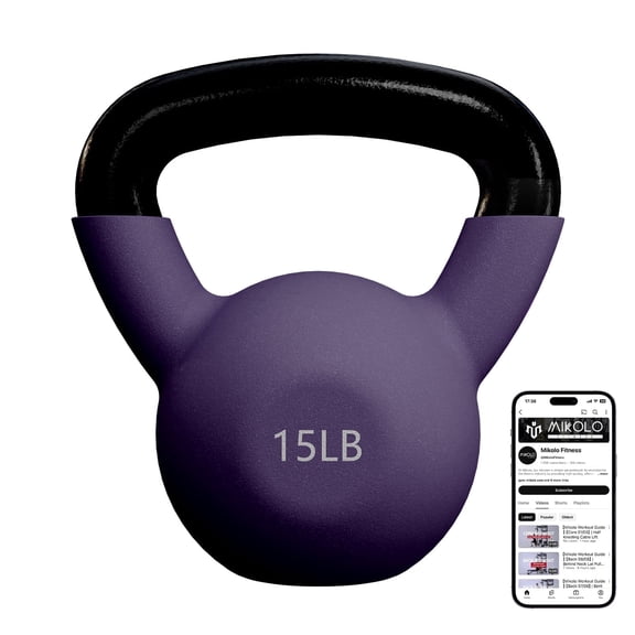 Mikolo Cast Iron Kettlebell Vinyl Coated Strength Training Kettlebells for Exercises, Fitness, Full Body Workout Equipment,Wide Grip Handle & Flat Bottom Ergonomic kettlebell sets for Home Gym 15LB