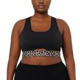 thumbnail image 1 of Sujetadores deportivos de talla grande para mujer, figura completa, diseño de bloque de leopardo, espalda cruzada, sujetador acolchado de apoyo para entrenamiento Negro 2X, 1 of 6