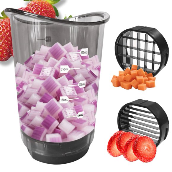 Cortador de Frutas y Cebollas, Vaso de Verduras, Cortador de Frutas Desmontable con Placa de Empuje para Facilitar la Preparación de Alimentos en Casa.
