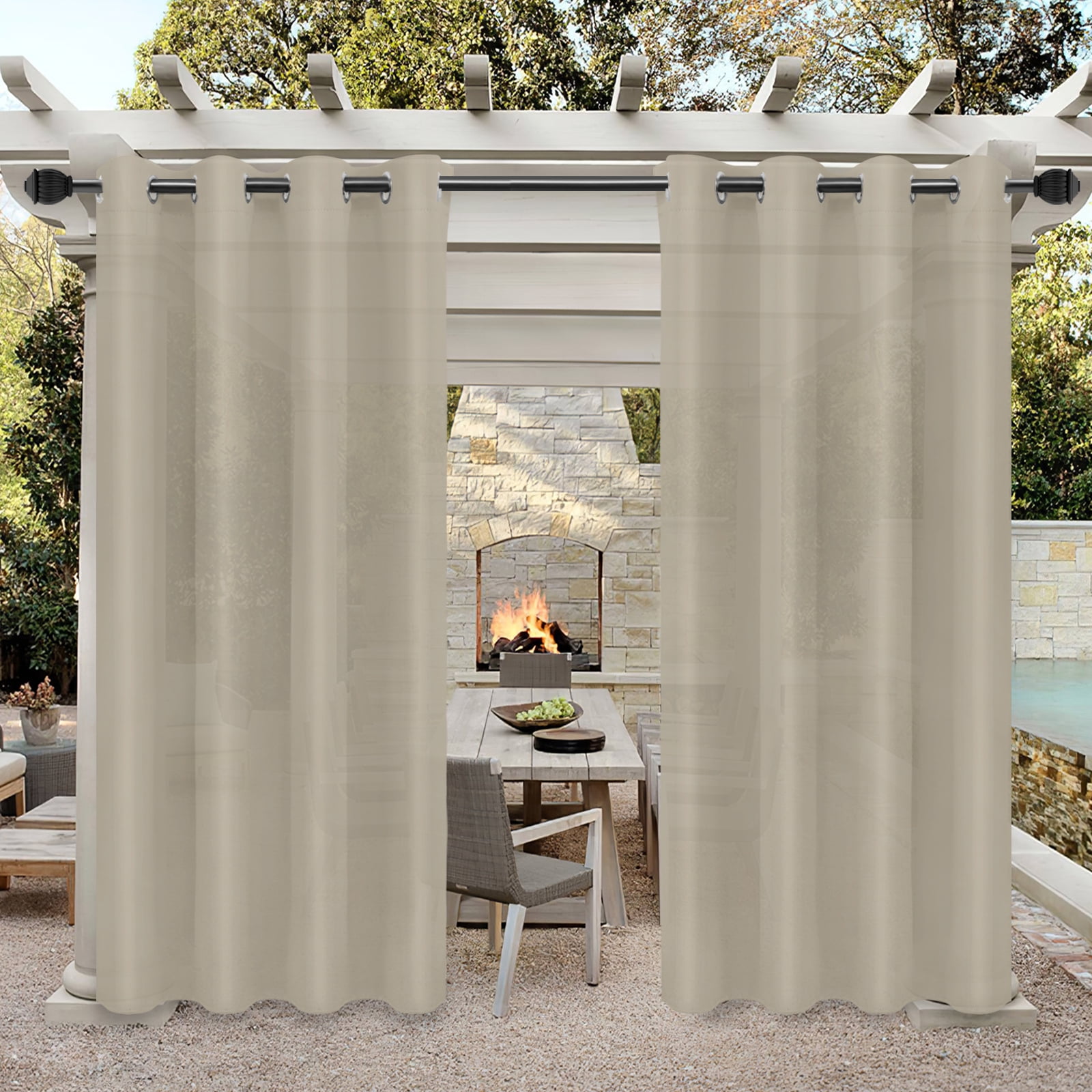 Stone 140 x 210cm Outdoor Curtain Eyelet Panel Garden Décor Drape Patio Shade 
