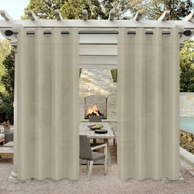 Easy-Going Outdoor Curtains for Patio Waterproof Cabana Grommet Curtain Panels, Beige, 52 x 84 inch, Set of 2