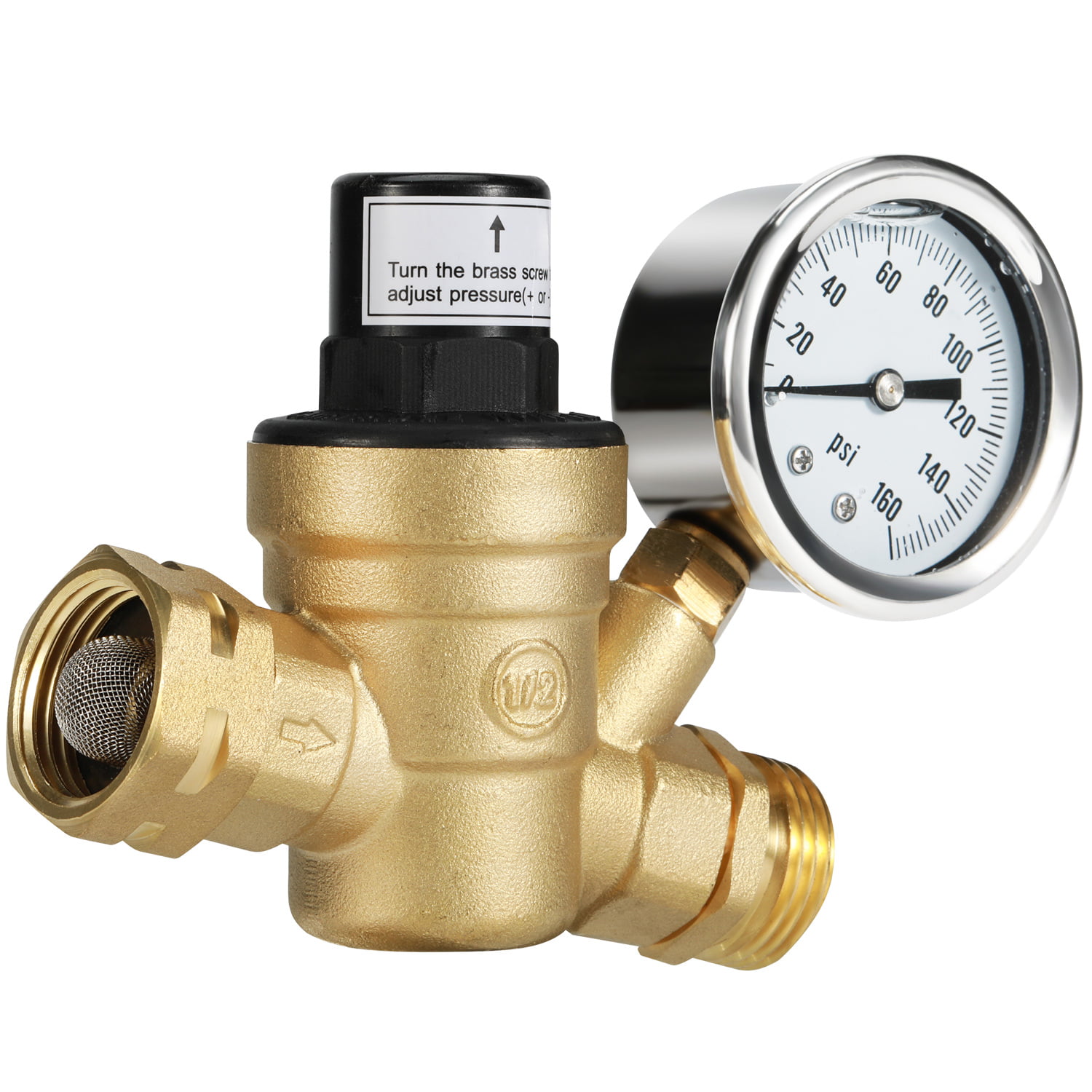 Kohree Water Pressure Regulator Valve, Brass Lead-free Adjustable Water Rv Adjustable Water Pressure Regulator With Gauge