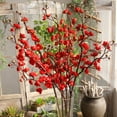 thumbnail image 3 of NAMZI 3pcs Artificial Cherry Blossom Branches,23 Inch Long Stem Silk Plum Blossom with Buds,Red, 3 of 5