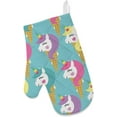 thumbnail image 2 of Polyester Insulation Kitchen Oven Mitts Potholder Apron 3Pcs Set Unicorn Pattern Non Slip Heat Resistant Gloves for Baking Cooking BBQ, 2 of 7