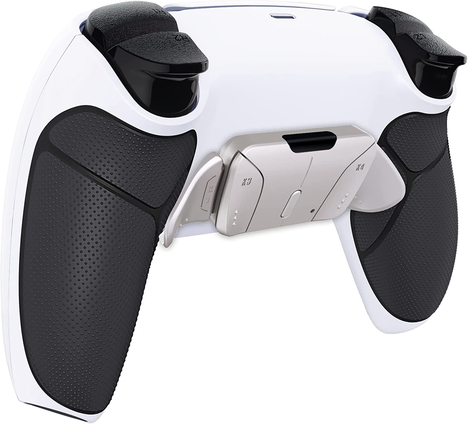 eXtremeRate Silver Real Metal Buttons (RMB) Version RISE4 Remap Kit for PS5 Controller BDM-030 with Black Rubberized Grip Redesigned White Back Shell, Upgrade Board & 4 Back Buttons for PS5 Controller