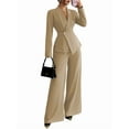 thumbnail image 2 of Women'S Long Sleeve Blazer and Straight Leg Pants Two Piece Set Elegant Office Formal Suit Outfit Khaki S, 2 of 9
