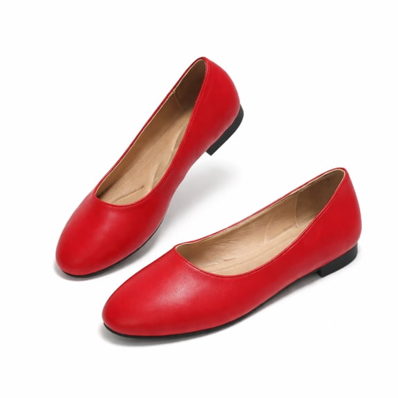 CucumberDay Comfortable Faux Leather Insole Low Heels Dress Shoes For Ladies,Stylish Comfortable Ballet Flat, Elegant Work Penny shoes ,Cute Round Toe Dress shoes for Ladie （Red,US11.5）