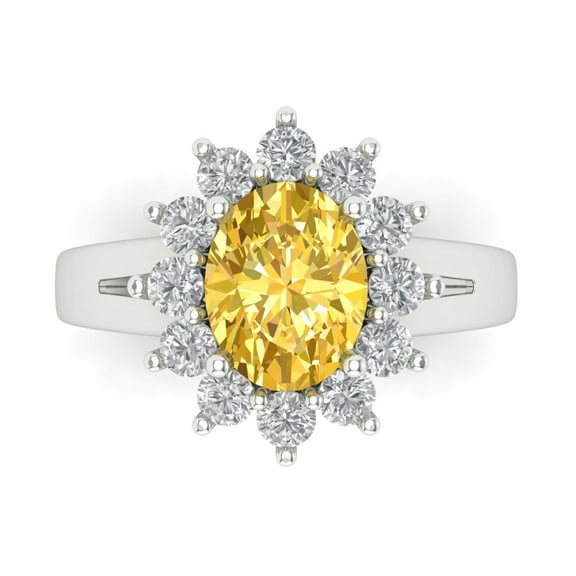 Halo Engagement Ring for Women - 2.72ct Natural Citrine in 14K White Gold Promise Ring