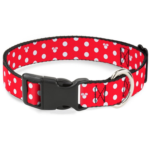 Disney Pet Collar, Dog Collar Plastic Buckle, Minnie Mouse Polka Dot Mini Silhouette Red White, 7 to 8.5 Inches 0.5 Inch Wide