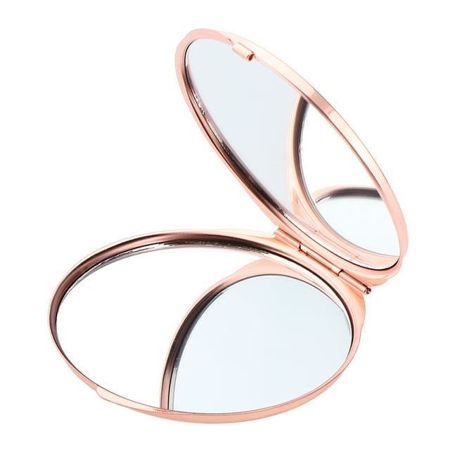 Miroir de Courtoisie Double Face Portable Cosmétique Pliant Compact pour Application Rose Doré