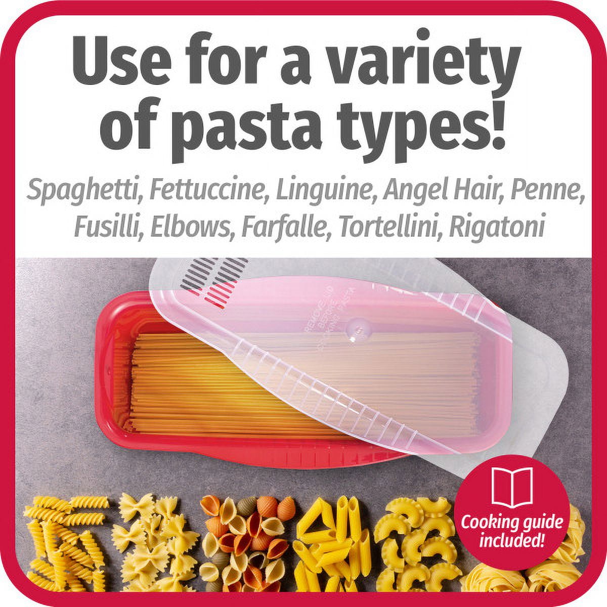 Srliya Magnetron Pastakoker met Zeef, Origineel Fasta Pasta met Spiraal Kookboek, Hittebestendige Pastaboot Spaghetti Noedelkoker (Wit