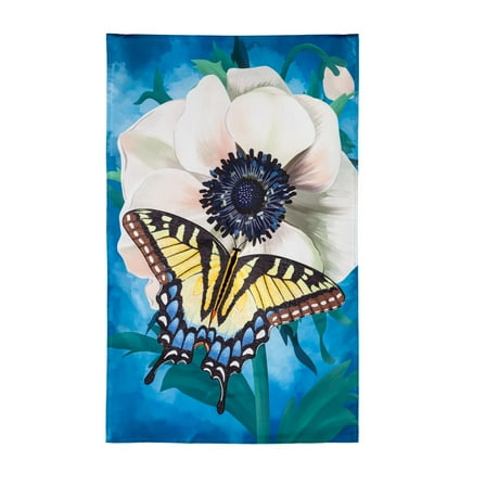 Evergreen Applique House Flag - Anemone and Butterfly , 28" x 44" Double Sided
