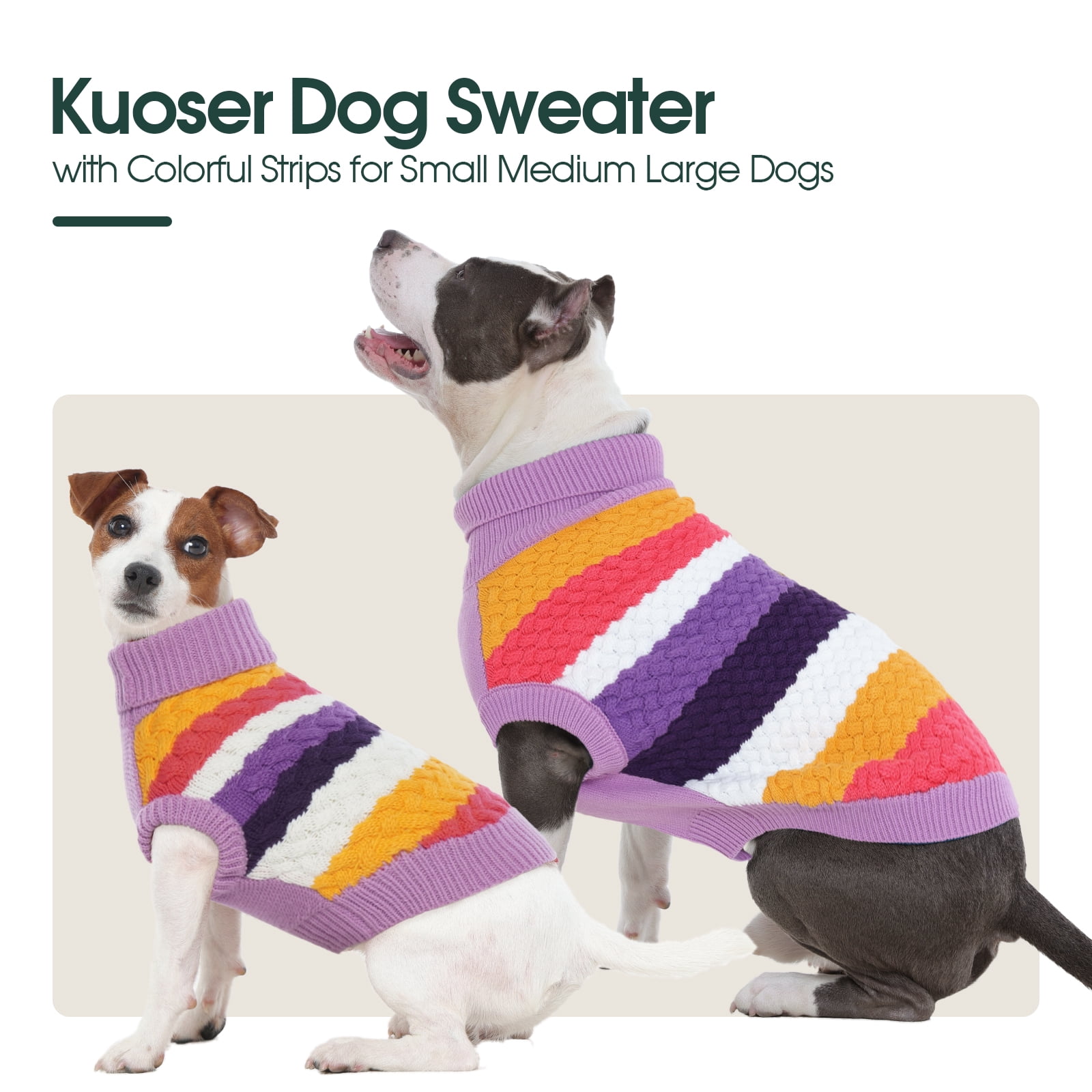 Kuoser Dog Sweater Warm Pet Knitwear Soft Winter Clothes for Dogs and Cats, Purple, M
