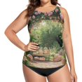 thumbnail image 4 of Women's Printed Tankini Top - High Elasticity Slim-Fit Swimsuit with Removable Straps & Cups, Perfect for Beach & Pool Parties，A Flower Gate, 4 of 7