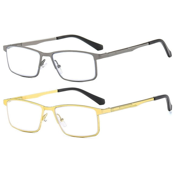 2 Pairs of Business Spring Hinges Rectangle Reading Glasses 1.00 for Men Anti-blue Light Presbyopic Glasses Metal Readers 1.00