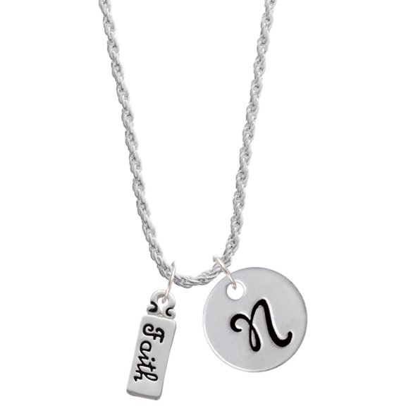 Delight Jewelry Silvertone Faith Silvertone Script Initial Disc - N - Charm Necklace, 20"+3"