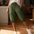 thumbnail image 6 of Womens Cargo Bermuda Pants Summer Lightweight Quick Dry Hiking Pants Elastic Waist Pull On Cropped Pants with Pockets for Travel,Green,S, 6 of 7