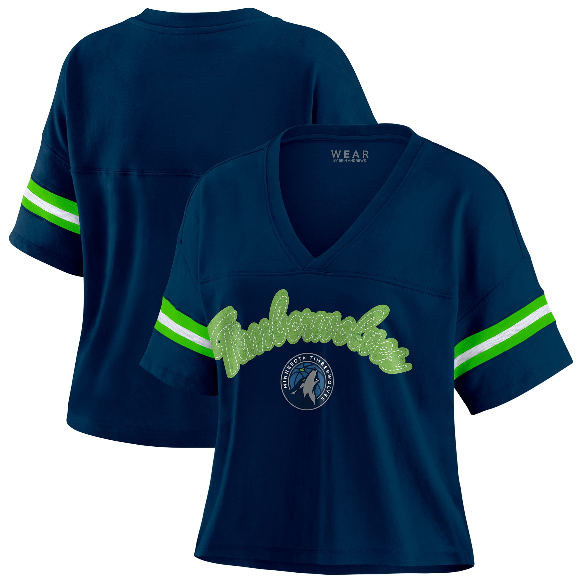 Women's WEAR by Erin Andrews Navy Minnesota Timberwolves Plus Size Color Block Boxy V-Neck T-Shirt