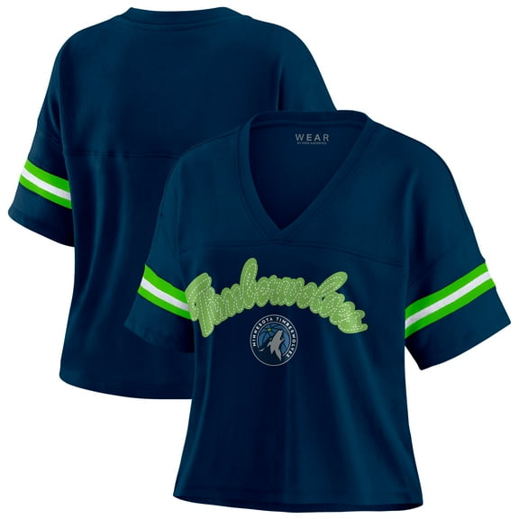 Women's WEAR by Erin Andrews Navy Minnesota Timberwolves Plus Size Color Block Boxy V-Neck T-Shirt