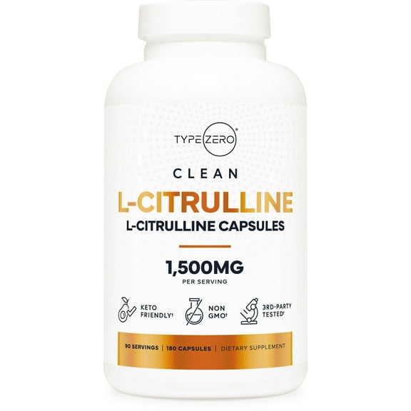 TypeZero L-Citrulline Capsules (180 capsules) (1500 mg per serving) - GMO-Free