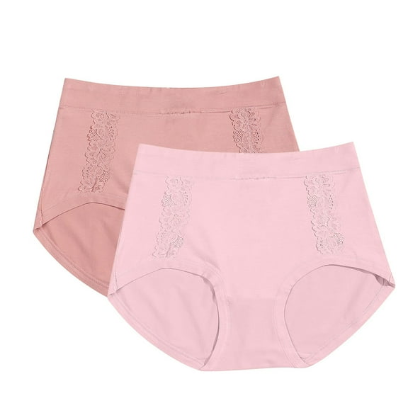 Viluyesy Women's Cotton Panties 2-Pack, Breathable Elastic Waist Lace Solid Comfortable Seamless Briefs Multicolor Free Size