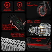 Electric Scooters for Adults&Teen, 550W Motor 19Mph Top Speed E-Scooter, 21 Miles Range, Folding w/Side Lights, UL2272 Dual Brake & App
