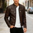 thumbnail image 2 of Fgnfyis Mens Jackets Motorcycle Leather Jacket Stand Collar Punk Style Outerwear Coat for Casual Daily Wear and Riding Winter Coats for Men Brown XXXXXXXL, 2 of 4