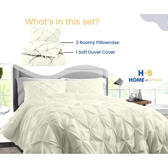 Duvet Cover Set | 600 TC Egyptian Cotton | Full/Queen Size Duvet Cover with 2 Pillowcases | Ivory | Pinch